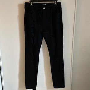 Fashion Nova Women’s Juniors Black Ripped Distressed Denim Jeans Pants